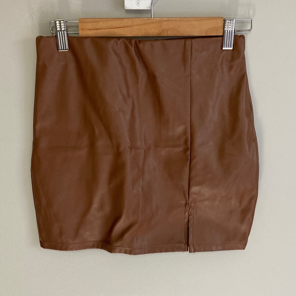 Better Be Brown Faux Leather Mini Skirt, Size Medium